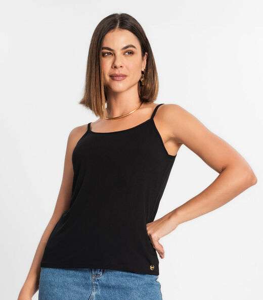 Blusa de Alça Feminina Viscotorcion Básica Rovitex Preto