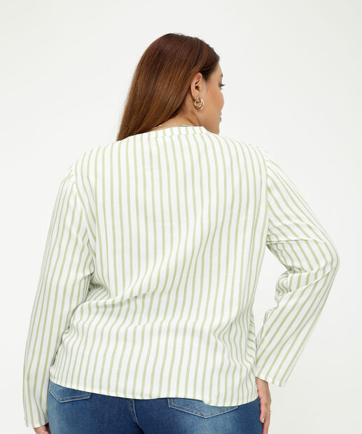 Camisa Plus Size Feminina Listrada Manga Longa Marisa