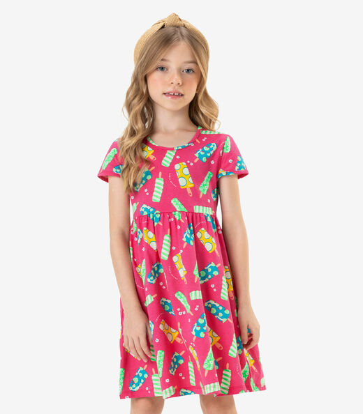 Vestido Infantil Estampa Sorvetinhos Rovi Kids Rosa