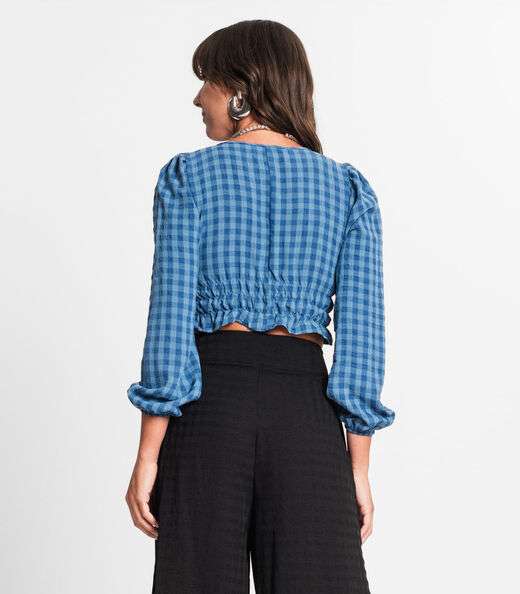Blusa Manga Longa Feminina Xadrez Endless Azul