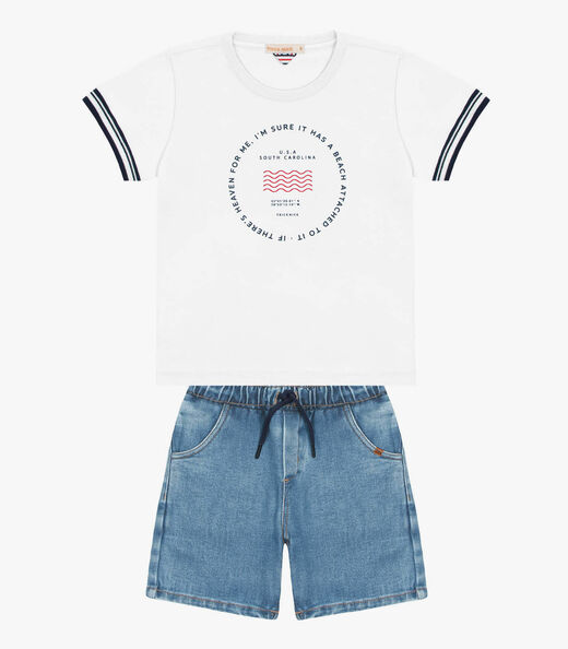 Conjunto Camiseta Com Bermuda Jeans Trick Nick Branco