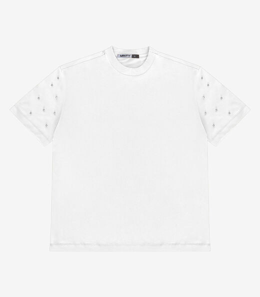 Image_T-Shirt Feminina Com Rebite E Strass Minty Branco