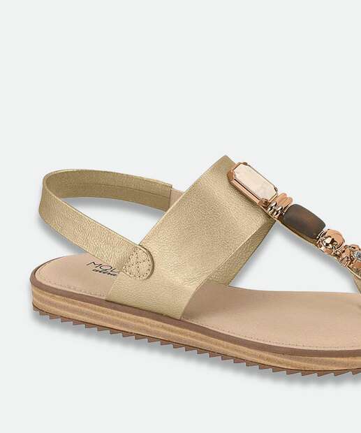 Sandália Feminina Rasteira Pedras Sintéticas Modare Dourado