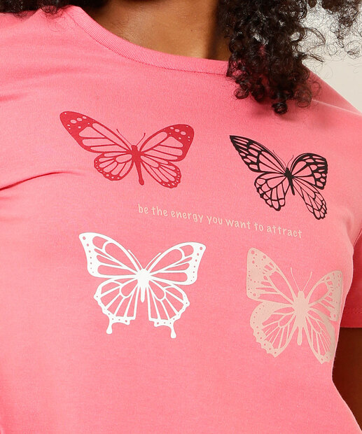 Blusa Feminina Estampa Borboleta Manga Curta Marisa