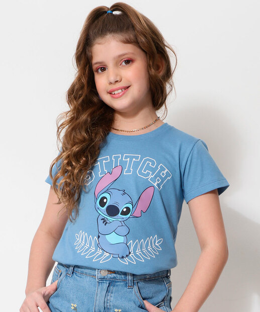 Camiseta Juvenil Estampa Stitch Disney Tam 10 a 16
