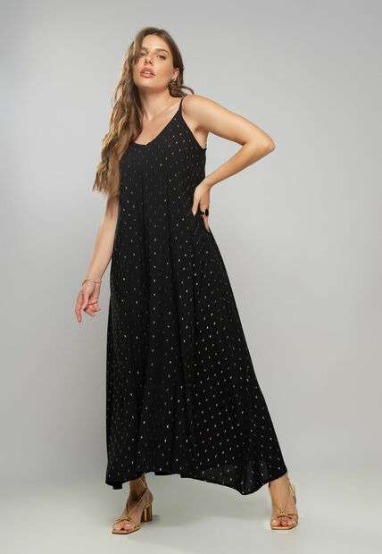 Vestido Midi Viscose Com Lurex Com Amarração Preto Salvatore Fashion