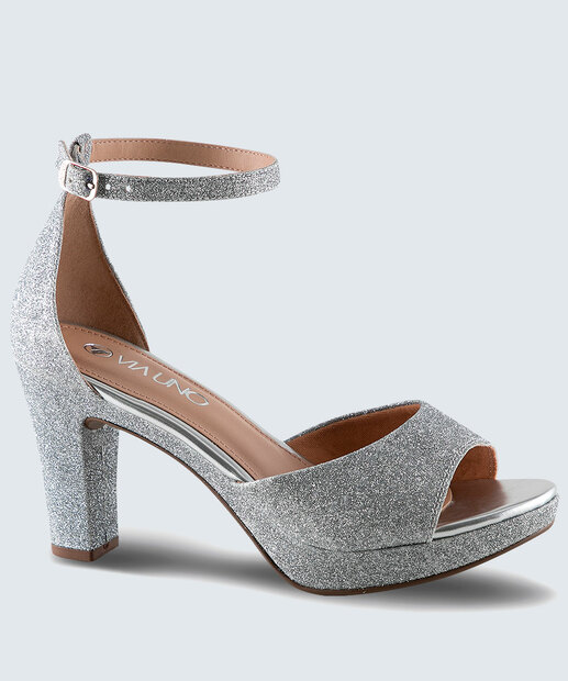 Sandália Meia Pata Feminina Salto Grosso Brilho Via Uno 