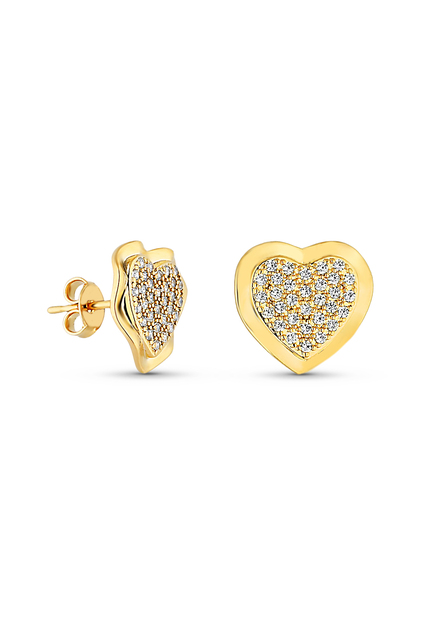 Brinco Semijoia De Coração Cravejado Com Micro Zircônias Banho Em Ouro 18 k