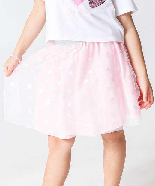 Conjunto Infantil Coração Tule Marisa Tam 4 a 10 Off White