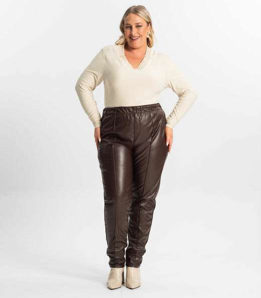 Blusa Plus Size Manga Longa Feminina Secret Glam Bege