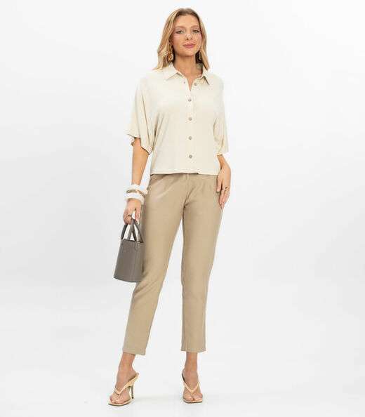 Camisa Oversized Visco Maquinetada Rovitex Bege