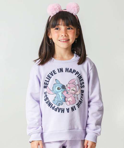 Conjunto Infantil Moletom Stitch E Angel Tam 4 a 10 Lilás