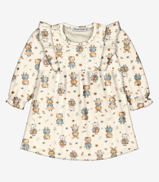 Image_Vestido Infantil Manga Longa Trick Nick Bege