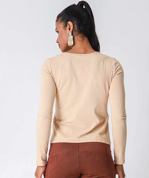Blusa Feminina Cotton Manga Longa Marisa Bege