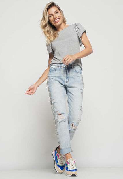 Blusa  Princesa Com Detalhe Assimétrico Malha Mescla