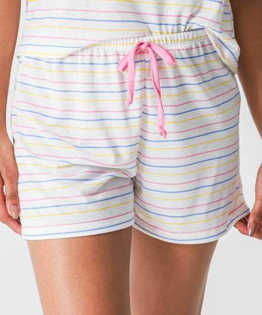 Pijama Feminino Stitch Listrado Off White