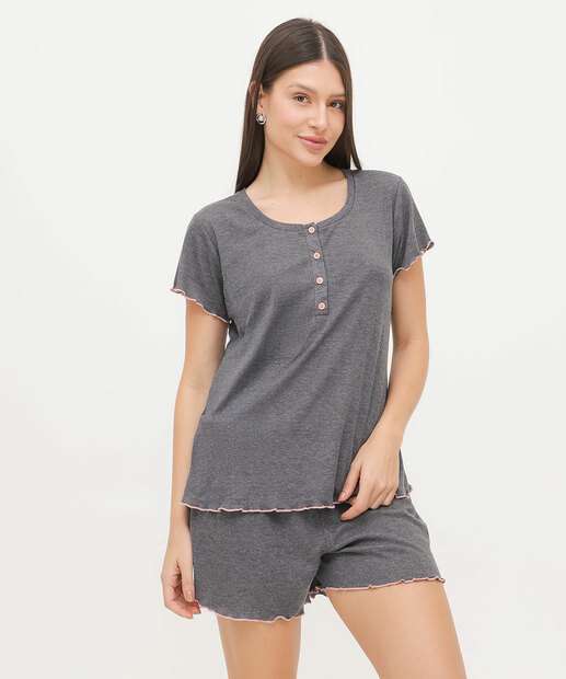 Pijama Feminino Canelado Manga Curta Marisa