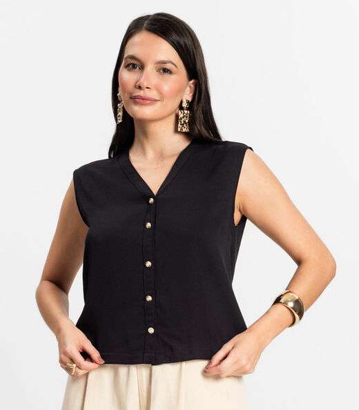 Camisa Feminina Viscose Sarjada Pesada Rovitex Preto