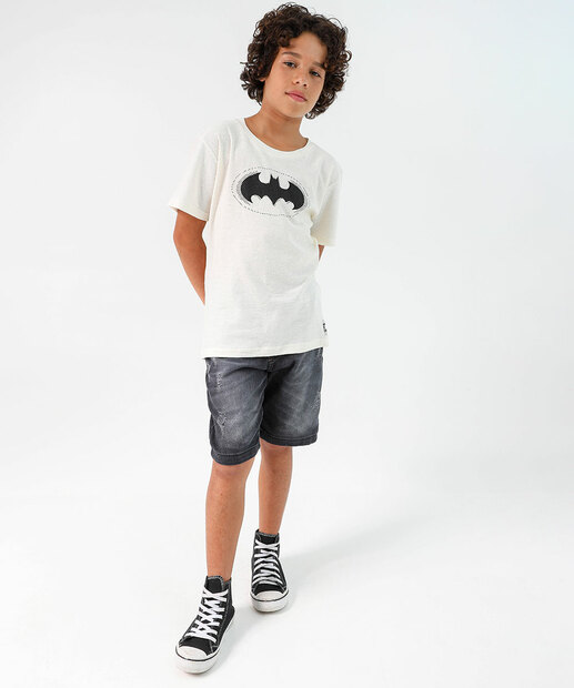 Camiseta Juvenil Batman Warner Bros Tam 10 a 16 Off White
