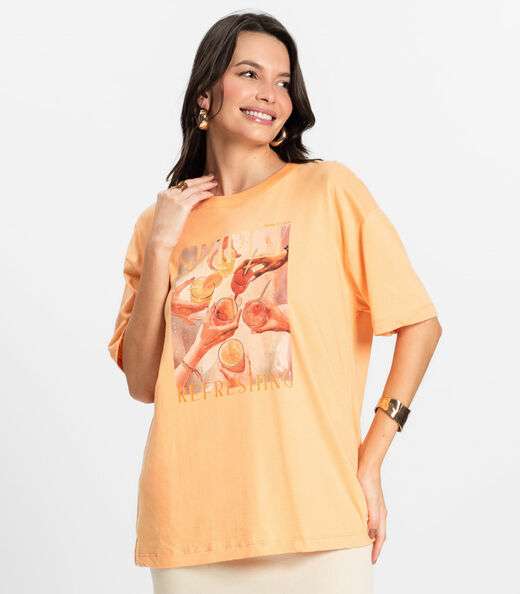 Camiseta Feminina em Meia Malha Rovitex Laranja