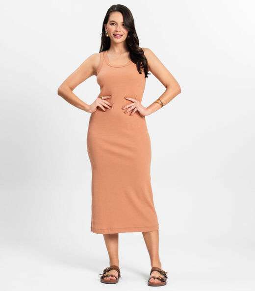 Vestido Midi em Ribana Rovitex Marrom