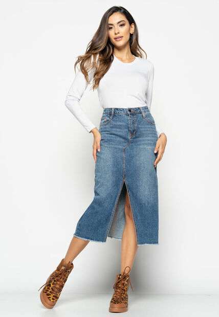 Blusa  Básica Manga Longa e Gola Redonda Malha Branco