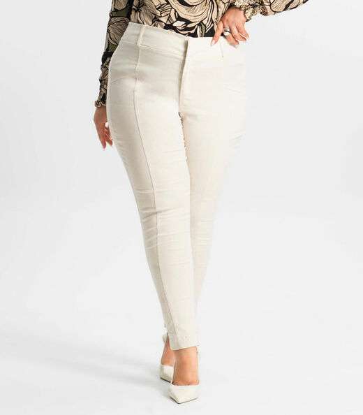 Calça Feminina Plus Size Em Bengaline Secret Glam Bege