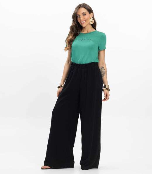 Image_Calça Feminina Pantalona Lisa Select Preto