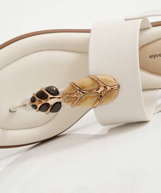 Sandália Feminina Rasteira Pedras Sintéticas Modare Off White