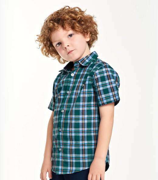 Camisa Infantil Masc Tricoline Xadrez Trick Nick Verde