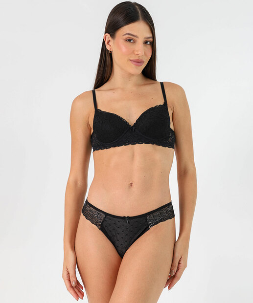 Calcinha Biquíni Recorte E Renda Tule Marisa Preto