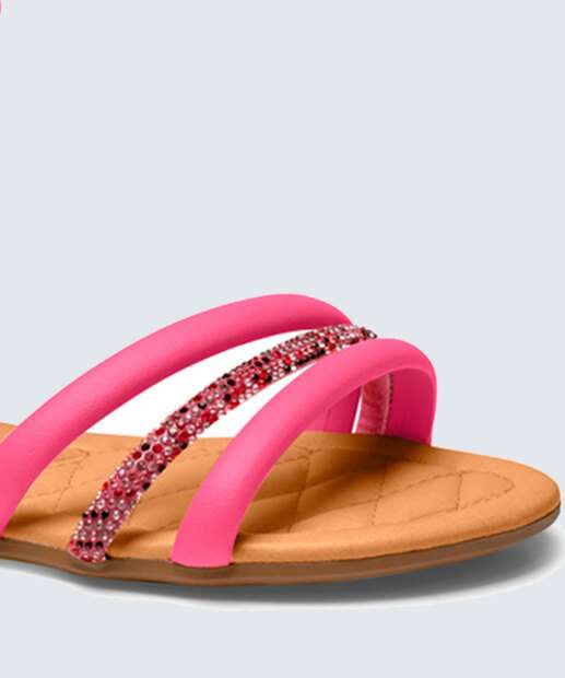 Sandália Feminina Rasteira Strass Amarração Mississipi