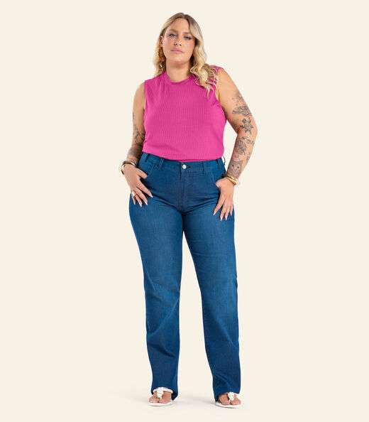 Regata Plus Size Em Ribana Canelada Secret Glam Rosa