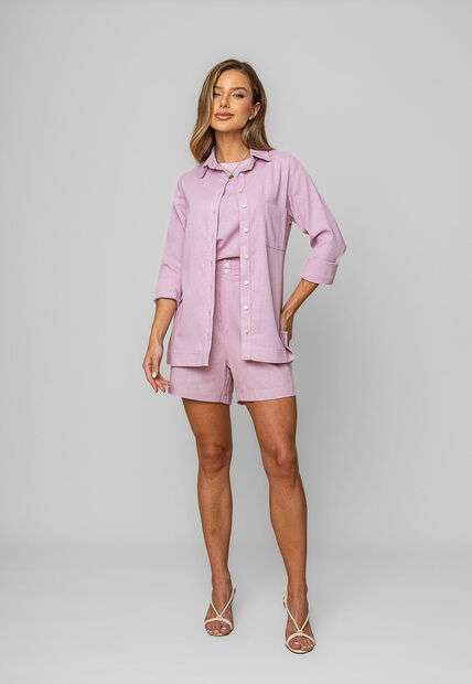 Camisa Alfaiataria Linho M/L Com Bolso Rosa Salvatore