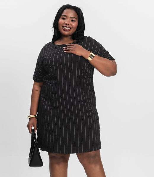 Image_Vestido Plus Size em Visco Listras Secret Glam Preto