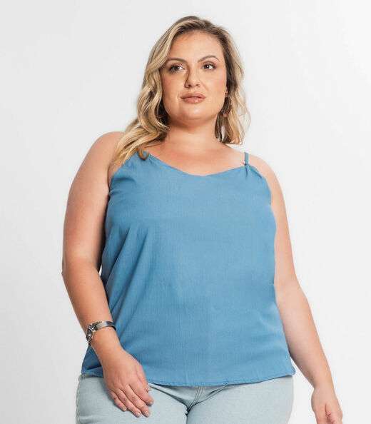 Blusa De Alça Feminina Plus Size Secret Glam Azul