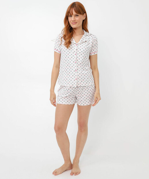 Pijama Feminino Americano Estampado Marisa Off White
