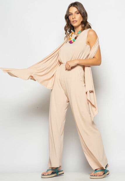 Conjunto Com Kimono, Regata e Wide Leg Malha Nude Salvatore