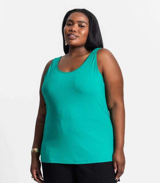 Regata Plus Size Em Ribana Canelada Secret Glam Verde