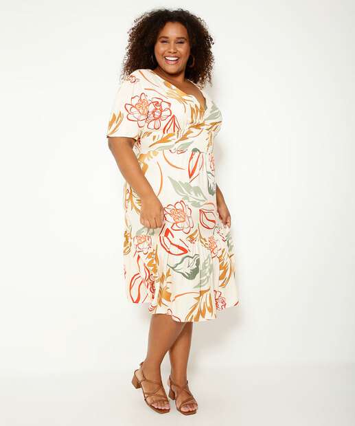 Vestido Plus Size Feminino Floral Manga Curta Marisa