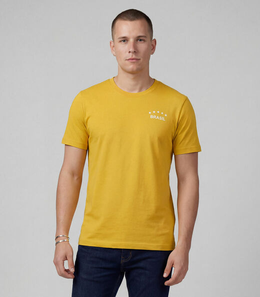Camiseta Masculina em Cotton Leve Brasil Select Amarelo