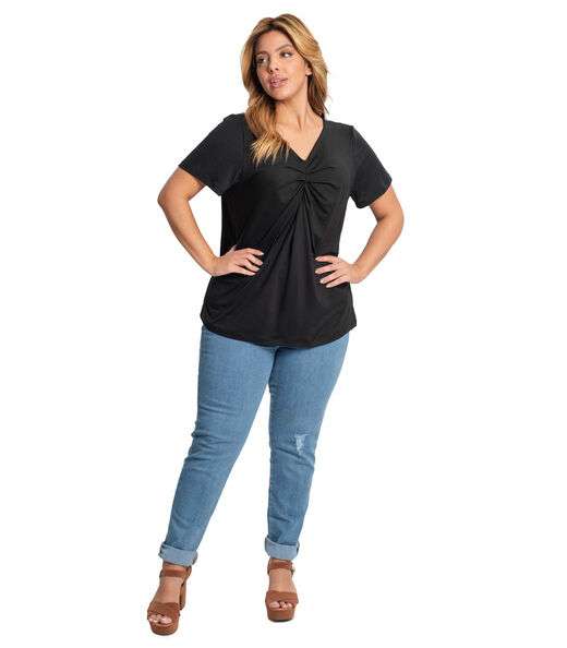 Blusa Feminina Plus Size Franzida Secret Glam Preto