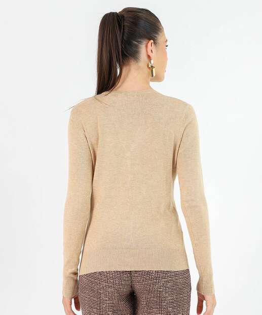 Cardigan Feminino Botões Pérolas Sintéticas Marisa Bege