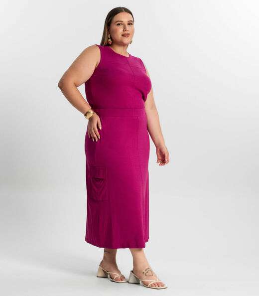 Conjunto Plus Size Regata Com Saia Secret Glam Roxo