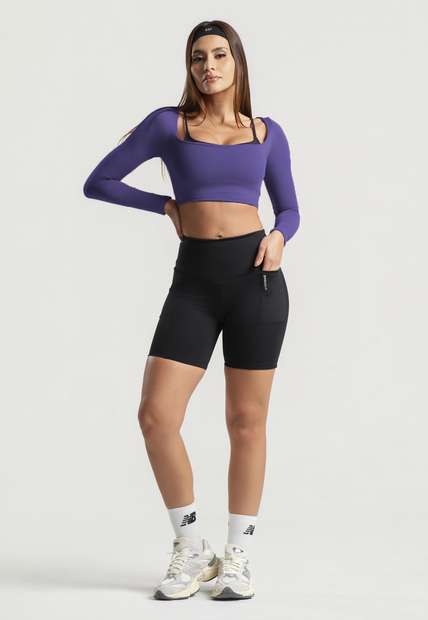 Cropped Manga Longa Decote Quadrado Roxo Wemood