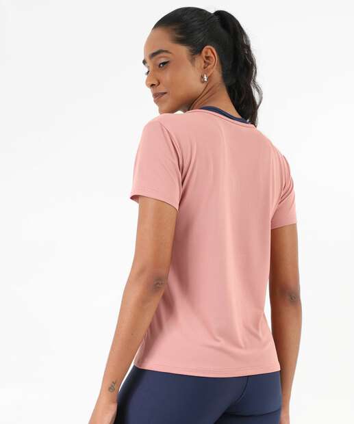 Blusa Feminina Fitness Básica Manga Curta Marisa Rosa