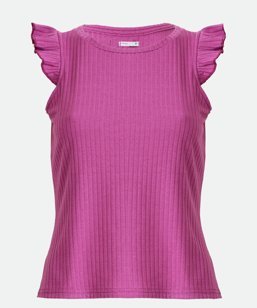 Blusa Regata Feminina Canelada Com Babado Marisa