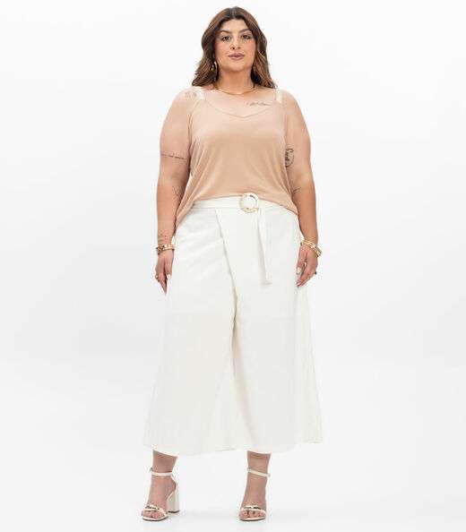 Blusa de Alça Feminina Plus Size Secret Glam Marrom
