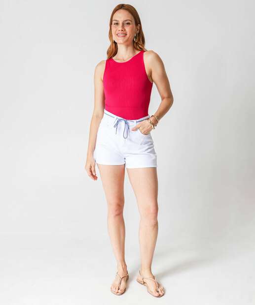 Image_Short Feminino Sarja Cordão Cintura Alta Branco