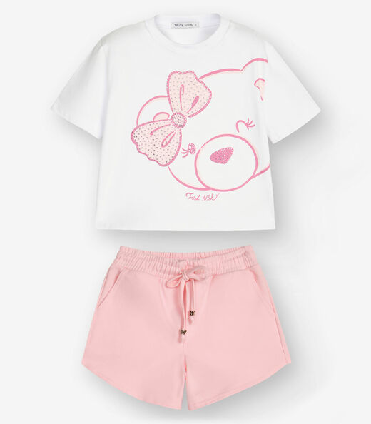 Conjunto Camiseta com Shorts Menina Trick Nick Branco